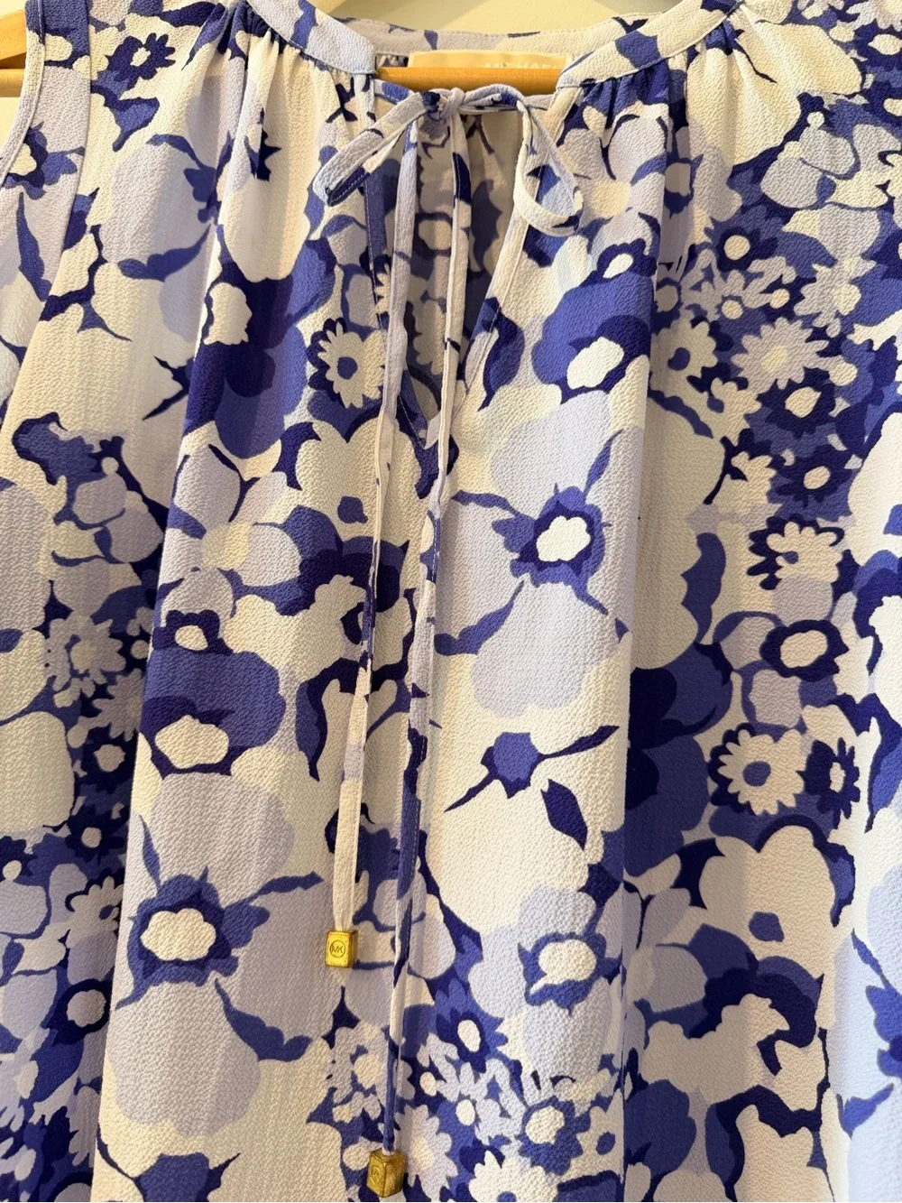 Michael Kors White and Blue Floral Cold-Shoulder Blouse - Picture 3 of 5